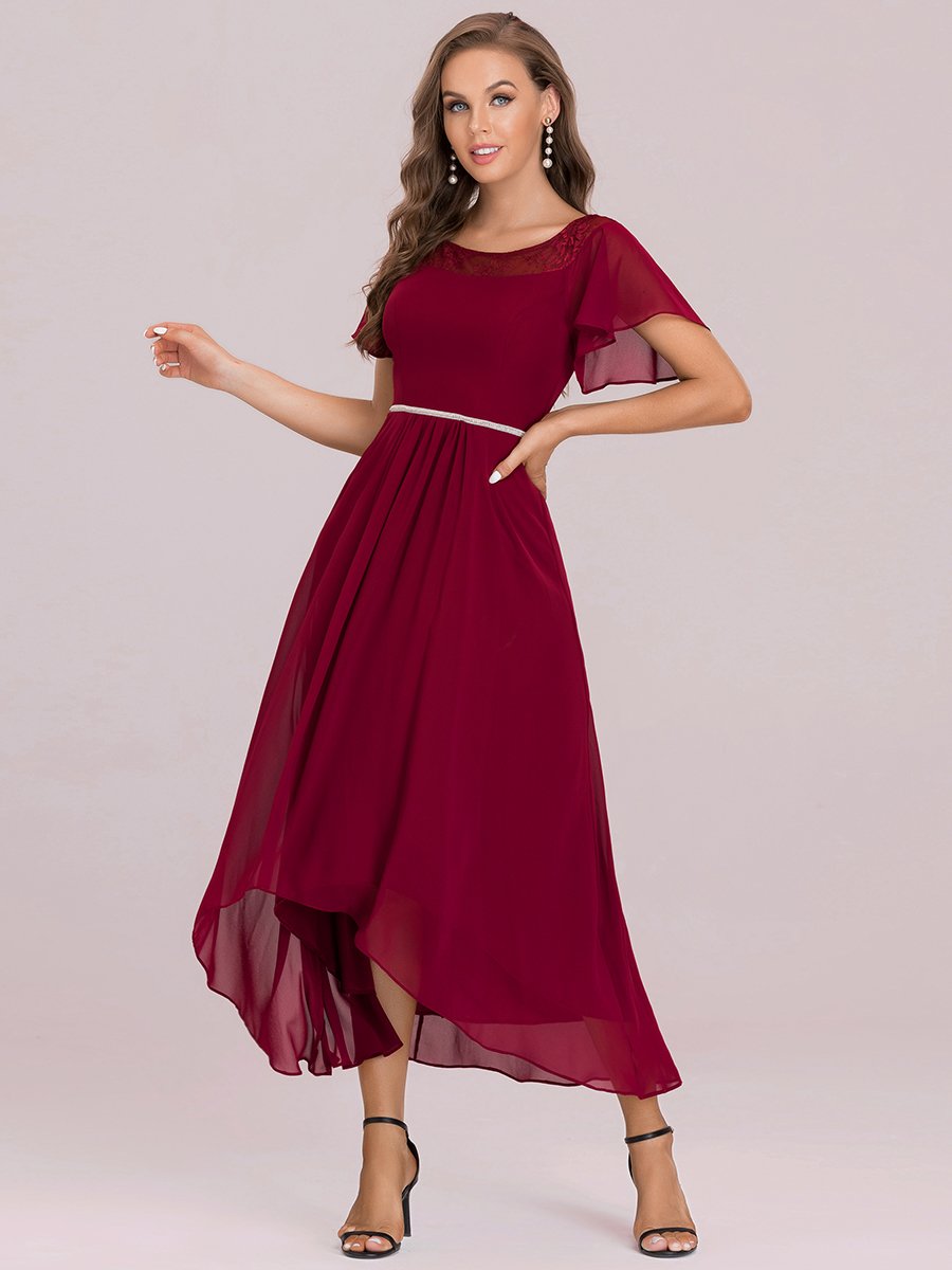 Color=Burgundy | Women'S Casual Boat Neck A-Line Midi Dress Wholesale-Burgundy 6
