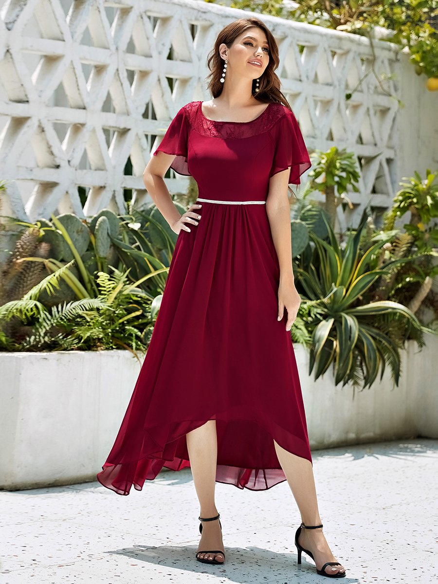 Color=Burgundy | Women'S Casual Boat Neck A-Line Midi Dress Wholesale-Burgundy 4