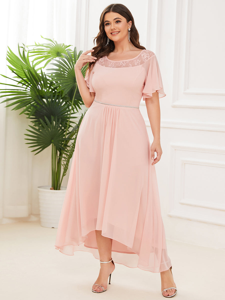 Color=Pink | Women'S Casual Boat Neck A-Line Midi Dress Wholesale-Pink 4