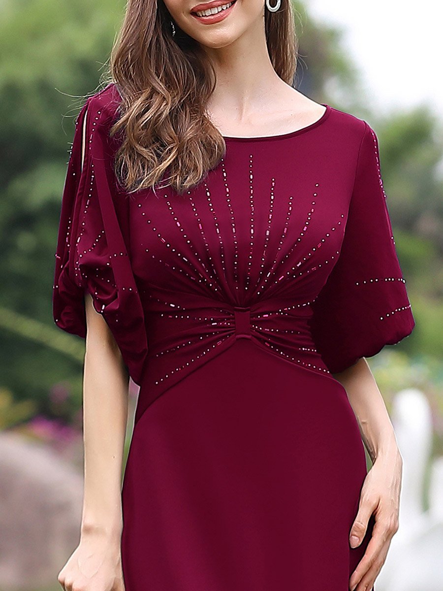 Color=Burgundy | Trendy Round Neck Floor Length Evening Dress For Women-Burgundy 5