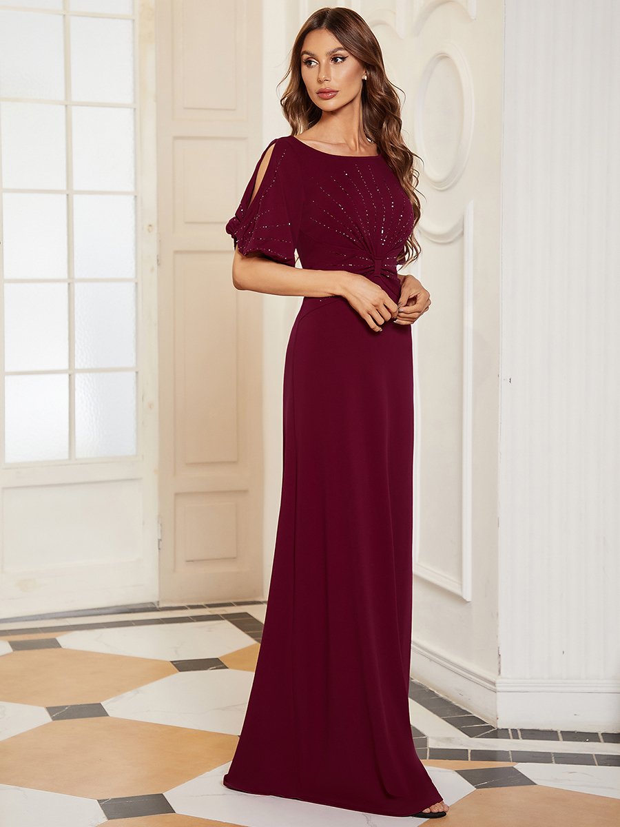 Color=Burgundy | Trendy Round Neck Floor Length Evening Dress For Women-Burgundy 4