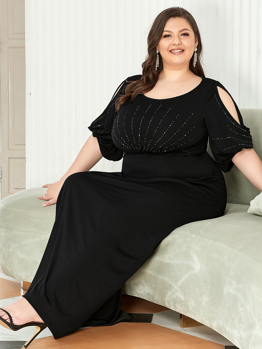 Color=Black | Simple Maxi Plus Size Mermaid Party Dresses For Women-Black 4