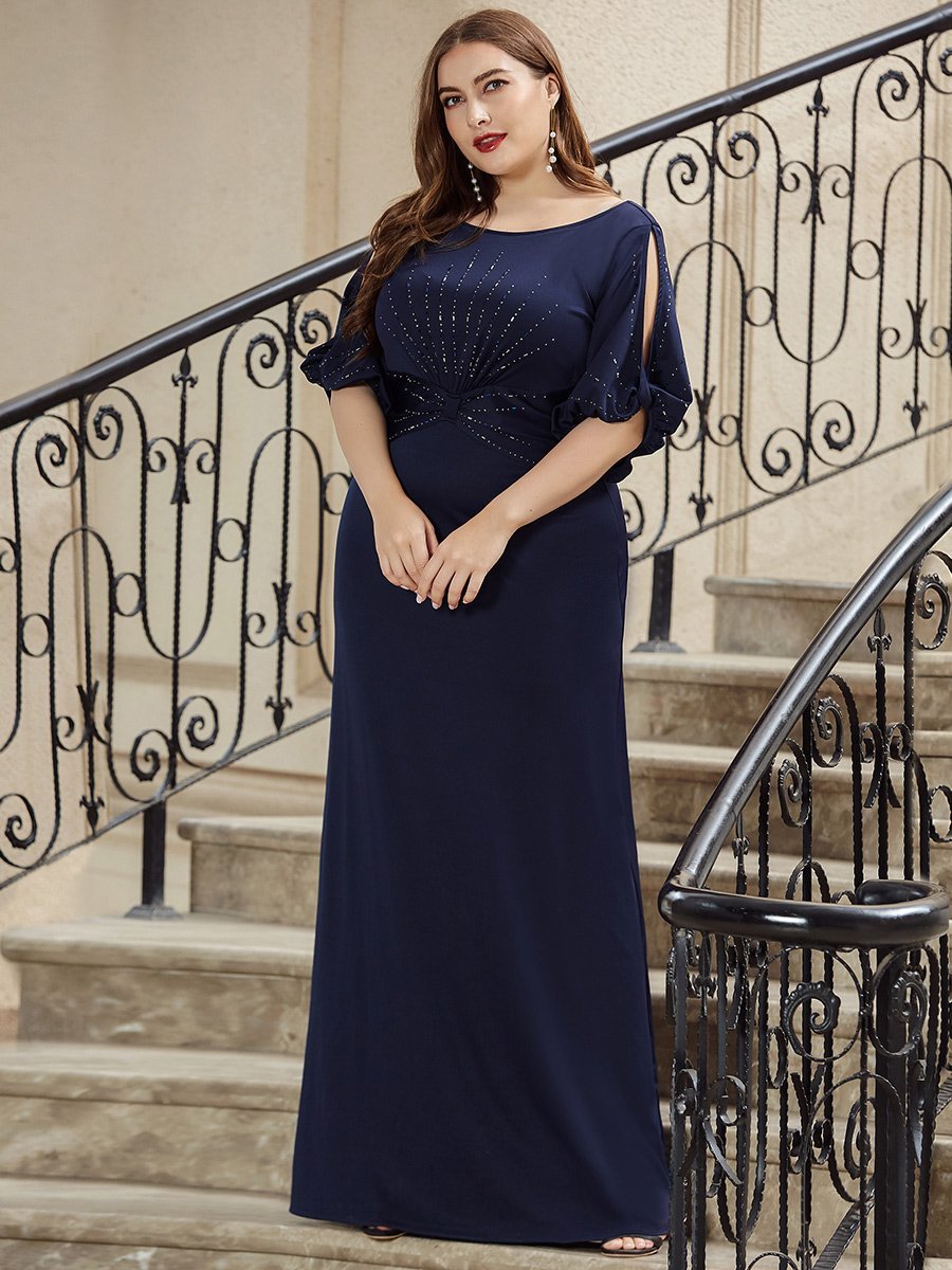 Color=Navy Blue | Simple Maxi Plus Size Wholesale Mermaid Party Dresses For Women-Navy Blue 5