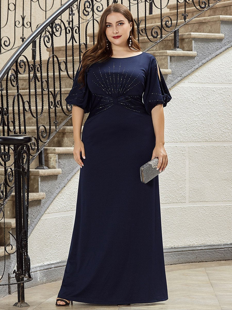 Color=Navy Blue | Simple Maxi Plus Size Wholesale Mermaid Party Dresses For Women-Navy Blue 5