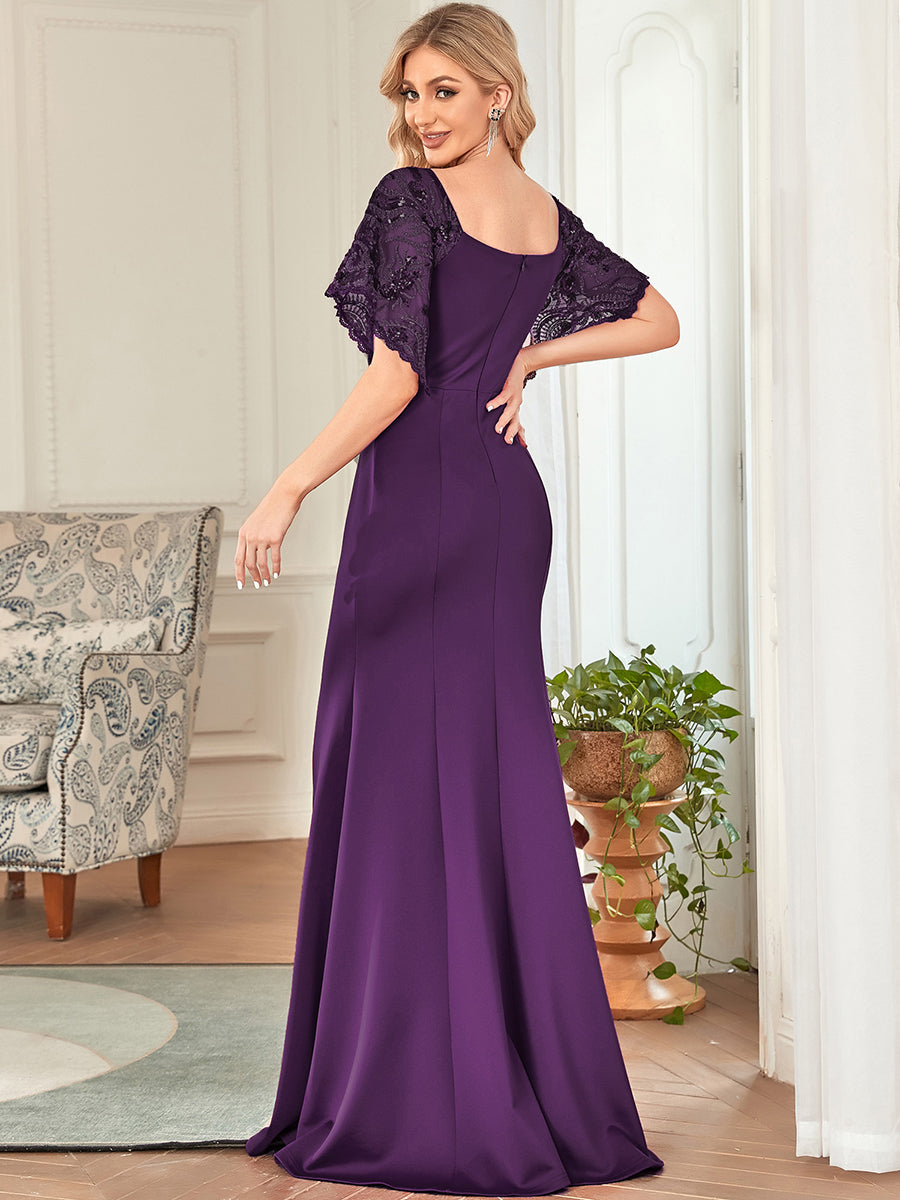 Color=Dark Purple | Sexy Maxi Long Deep V Neck Wholesale Party Dress With Flare Sleeves-Dark Purple 2