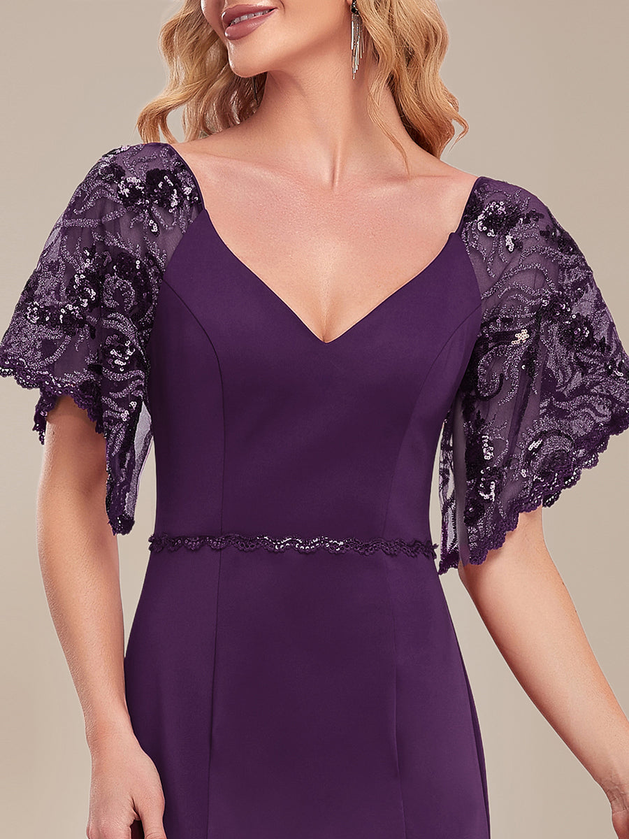 Color=Dark Purple | Sexy Maxi Long Deep V Neck Wholesale Party Dress With Flare Sleeves-Dark Purple 5