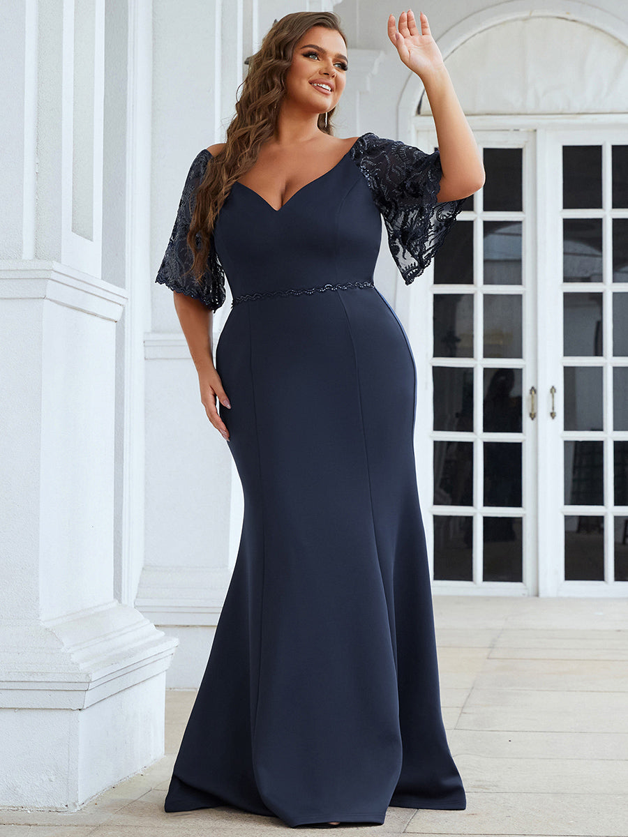 A Black Plus Size Evening Gown with sleeves We can recreate this style for  you in any c  Evening dresses plus size Plus size dresses Plus size  cocktail dresses