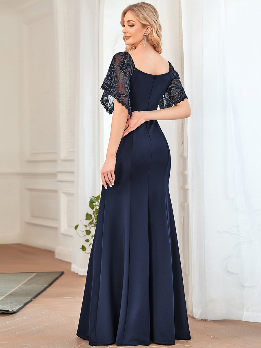 Color=Navy Blue | Sexy Maxi V Neck Wholesale Party Dress With Flare Sleeves-Navy Blue 2
