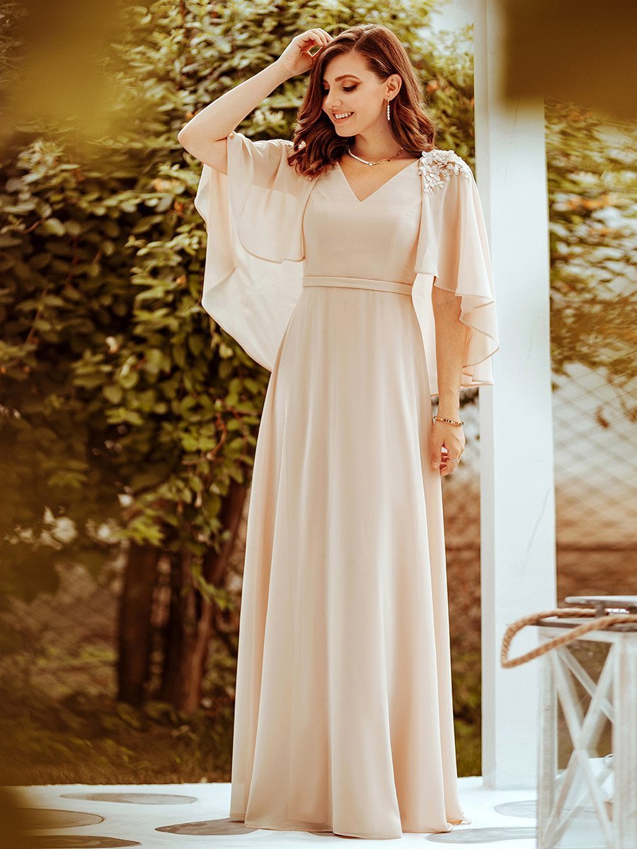 Color=Blush | Women'S V Neck Chiffon Bridesmaid Dresses With Wraps-Blush 11