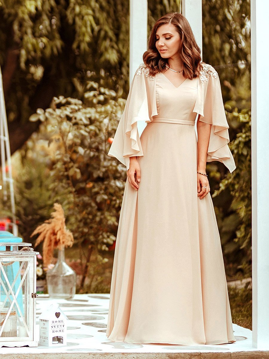 Color=Blush | Women'S V Neck Chiffon Bridesmaid Dresses With Wraps-Blush 7