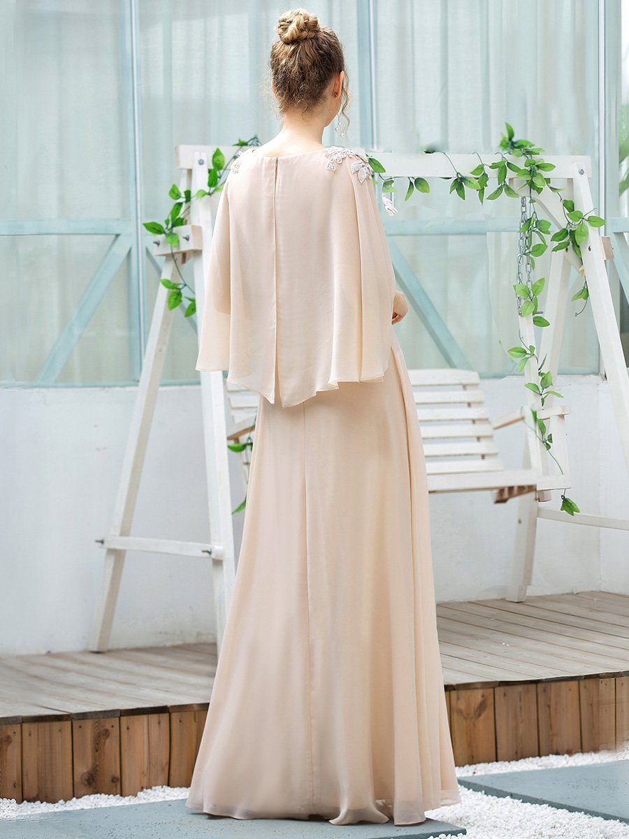 Color=Blush | Women'S V Neck Chiffon Bridesmaid Dresses With Wraps-Blush 13