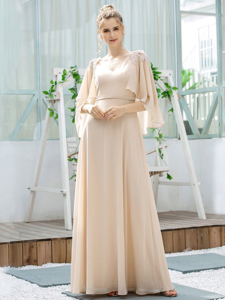 Color=Blush | Women'S V Neck Chiffon Bridesmaid Dresses With Wraps-Blush 14