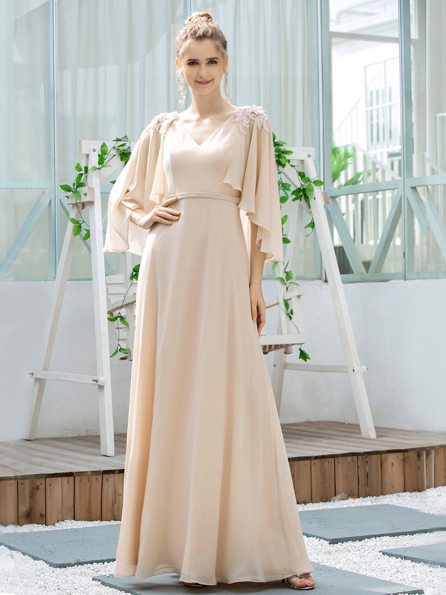 Color=Blush | Women'S V Neck Chiffon Bridesmaid Dresses With Wraps-Blush 15