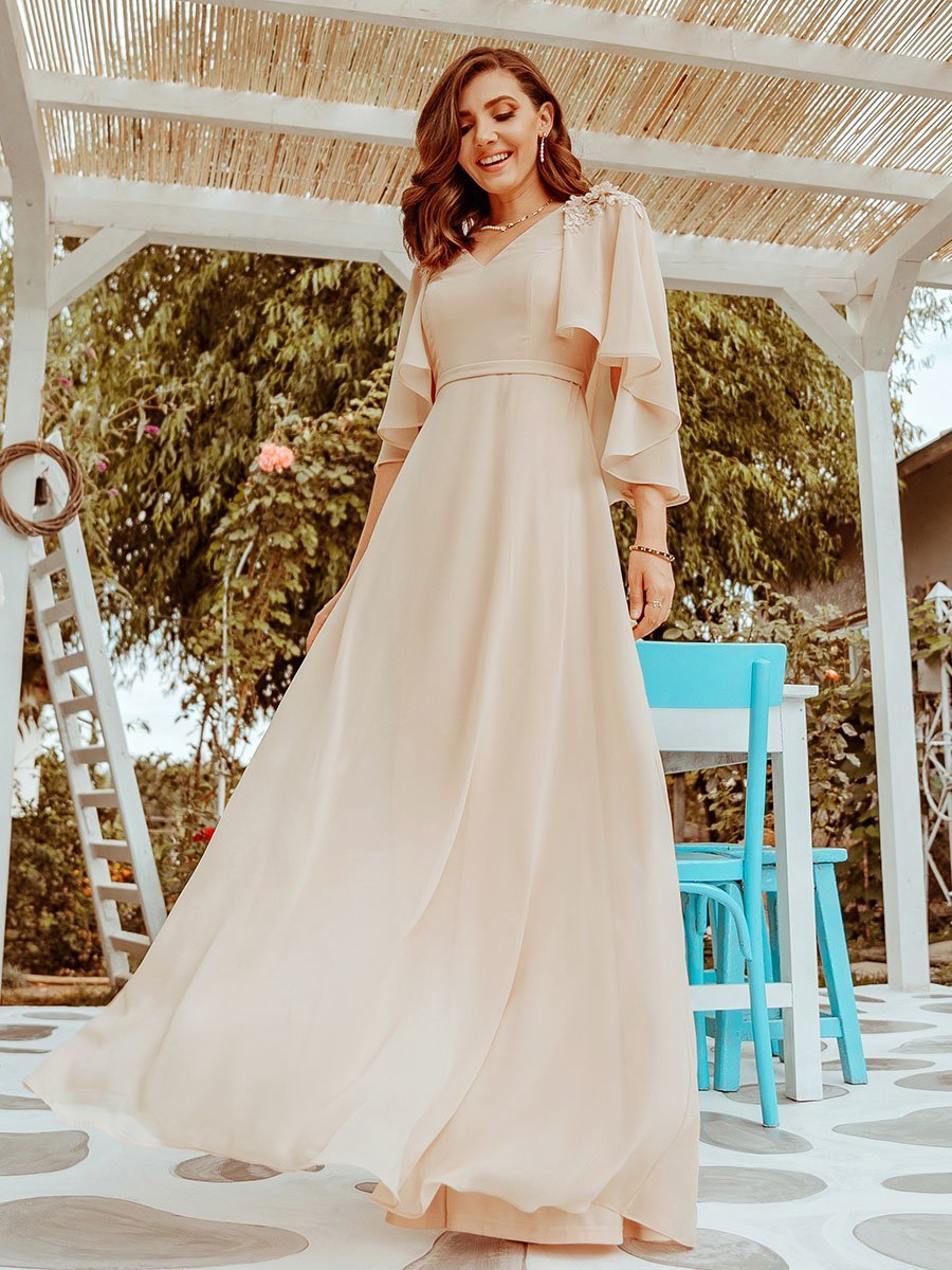 Color=Blush | Women'S V Neck Chiffon Bridesmaid Dresses With Wraps-Blush 8