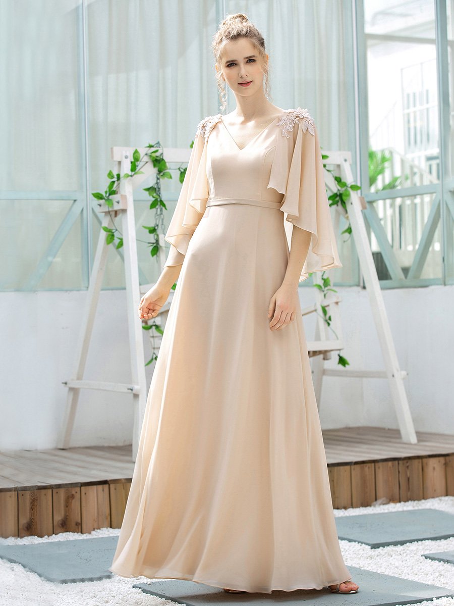 Color=Blush | Women'S V Neck Chiffon Bridesmaid Dresses With Wraps-Blush 12