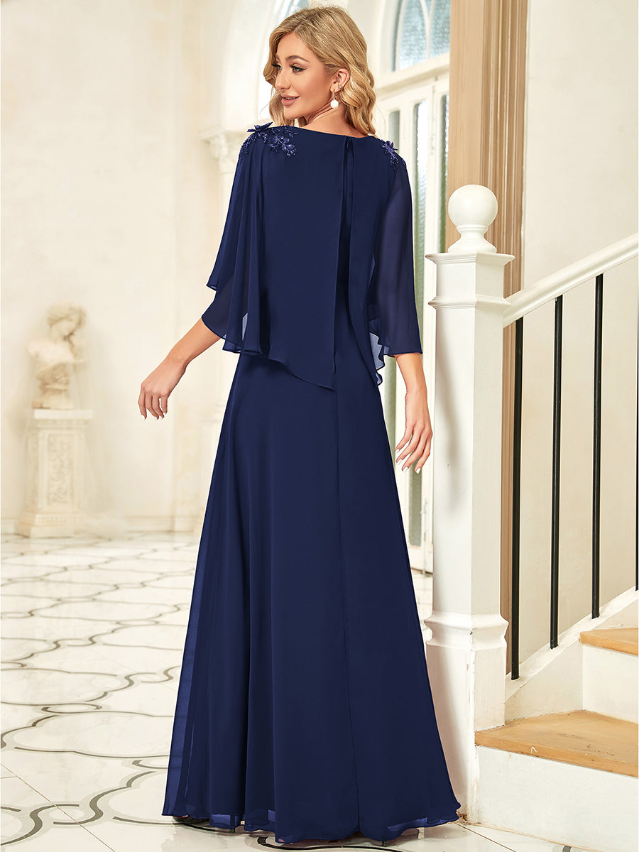 Color=Navy Blue | Women'S V Neck Chiffon Bridesmaid Dresses With Wraps-Navy Blue 2