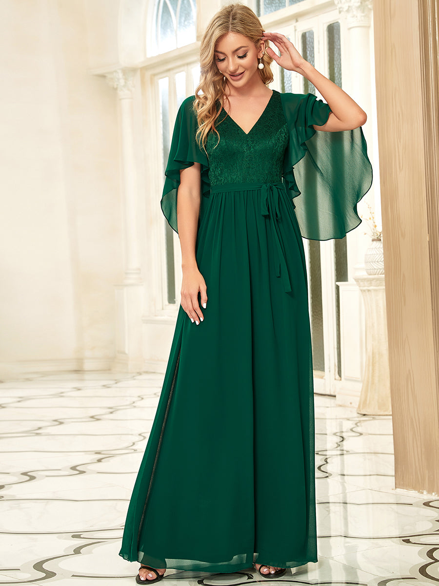 Color=Dark Green | Women'S Wholesale Deep V Neck Plus Size Evening Dress With Lace-Dark Green 4