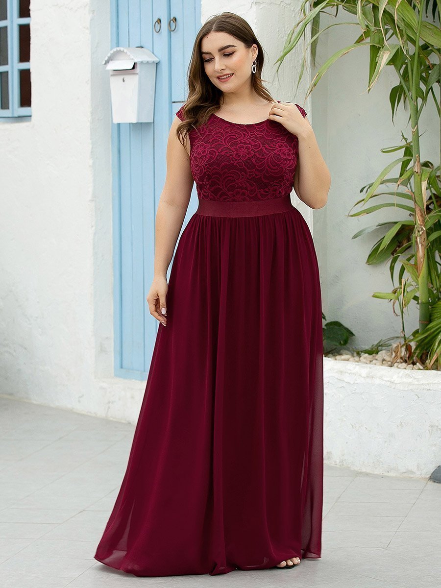 Color=Burgundy | Wholesale Plus Size Fahion Bridesmaid Dresses With Lace-Burgundy 3