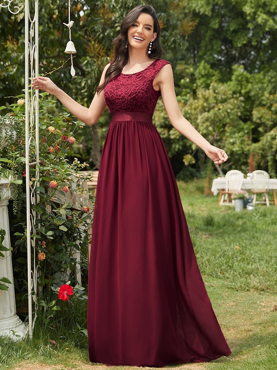 Color=Burgundy | Wholesale Fahion Bridesmaid Dresses With Lace-Burgundy 5