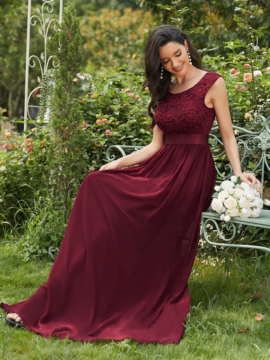 Color=Burgundy | Wholesale Fahion Bridesmaid Dresses With Lace-Burgundy 6