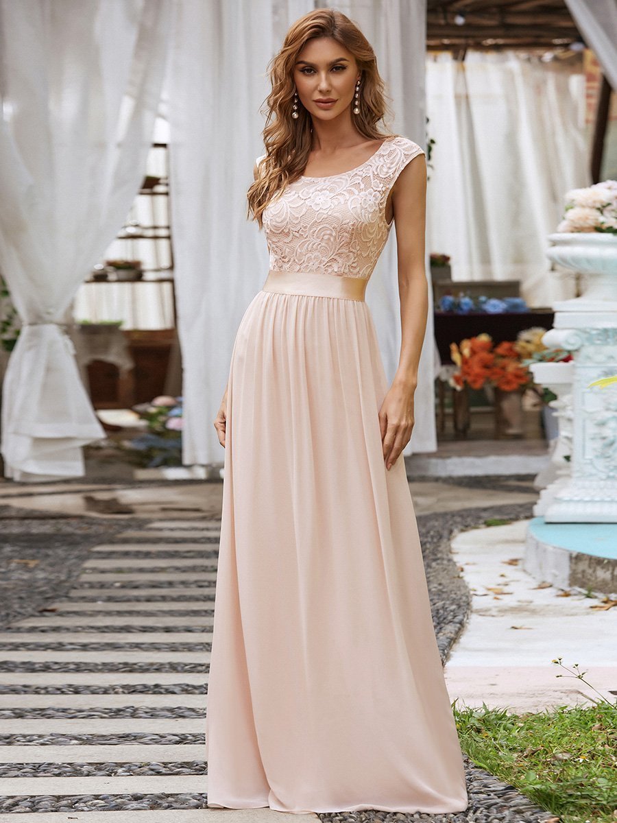 Color=Blush | Wholesale Fahion Bridesmaid Dresses With Lace-Blush 1