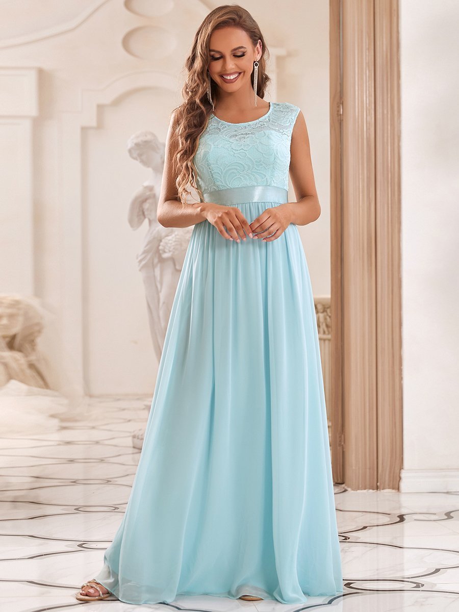 Color=Sky Blue | Wholesale Fahion Bridesmaid Dresses With Lace-Sky Blue 1
