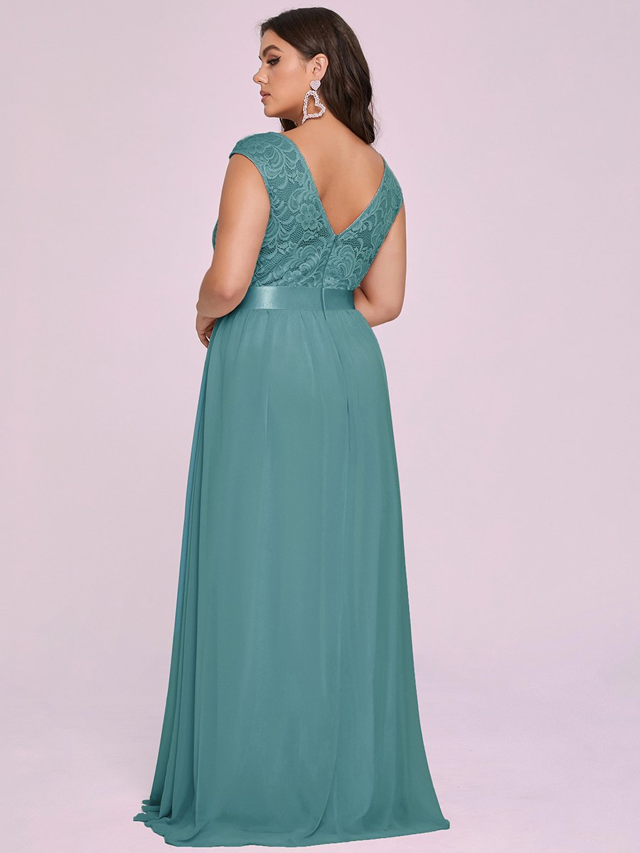 Color=Dusty blue | Wholesale Plus Size Fahion Bridesmaid Dresses With Lace-Dusty blue 6