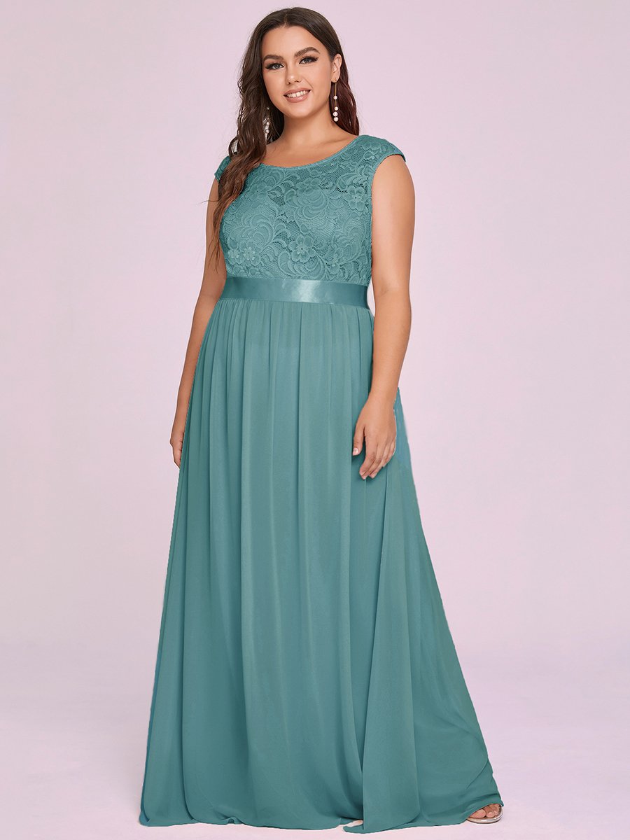 Color=Dusty blue | Wholesale Plus Size Fahion Bridesmaid Dresses With Lace-Dusty blue 5