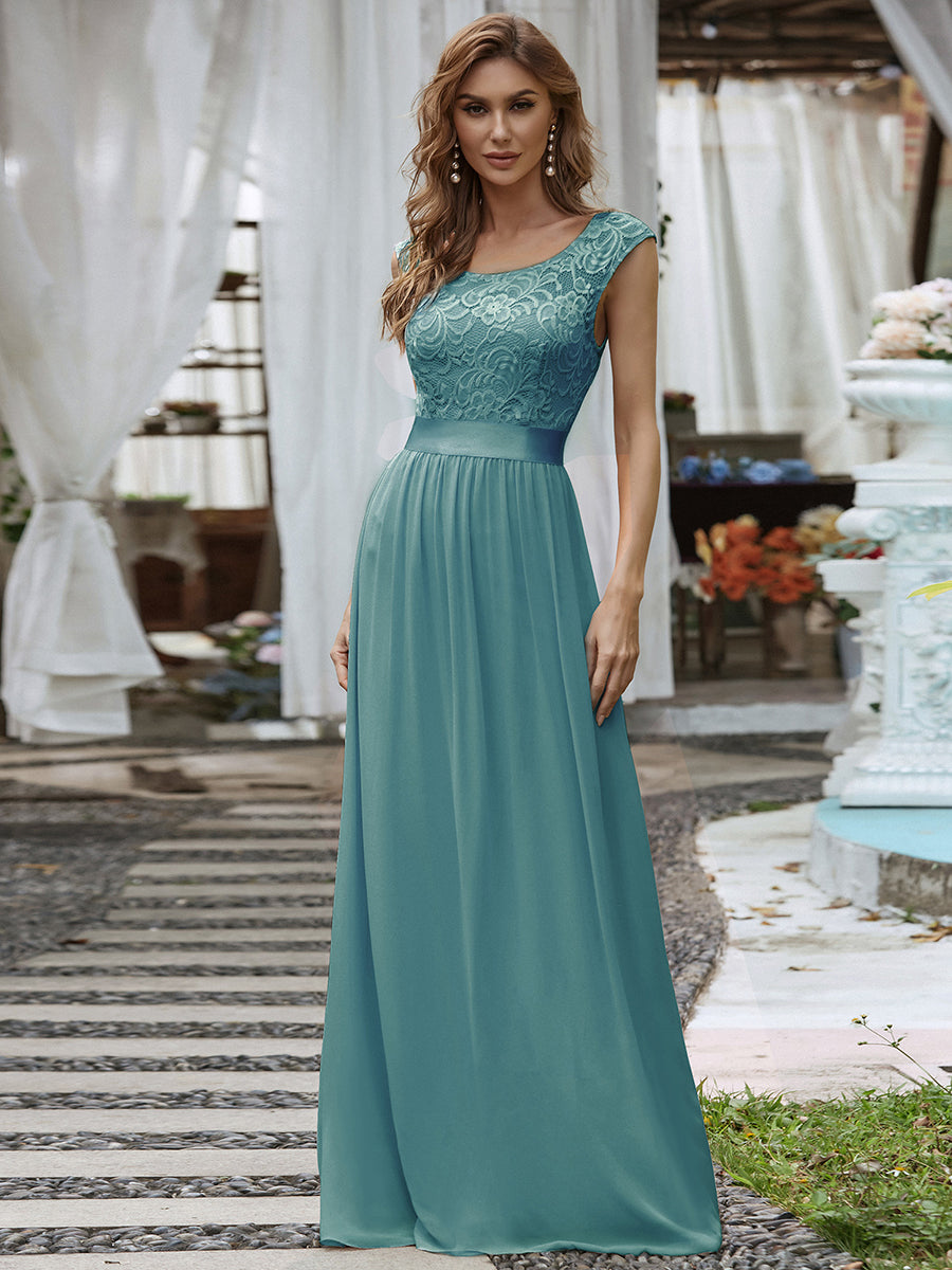 Color=Dusty blue | Wholesale Pretty Fahion Bridesmaid Dresses With Lace-Dusty blue 5