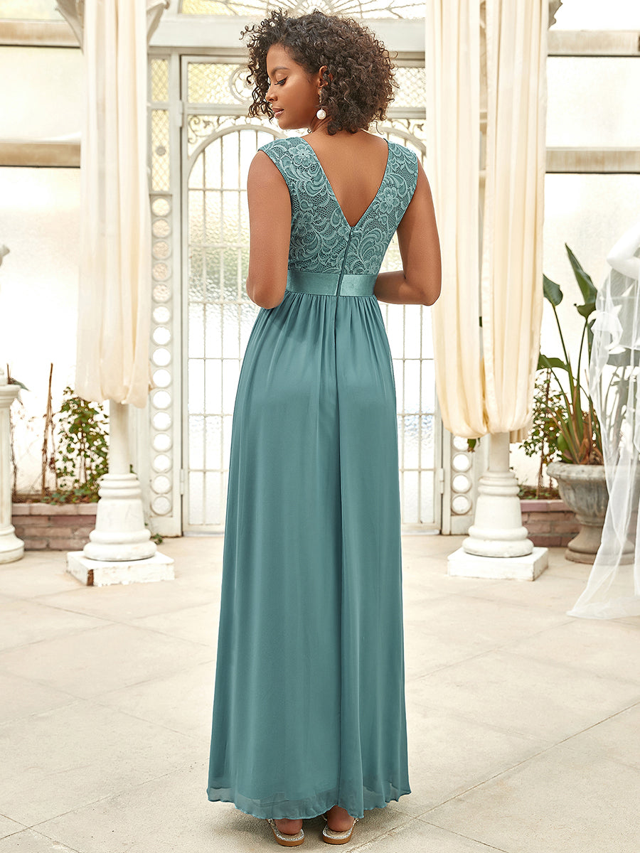Color=Dusty blue | Wholesale Pretty Fahion Bridesmaid Dresses With Lace-Dusty blue 2