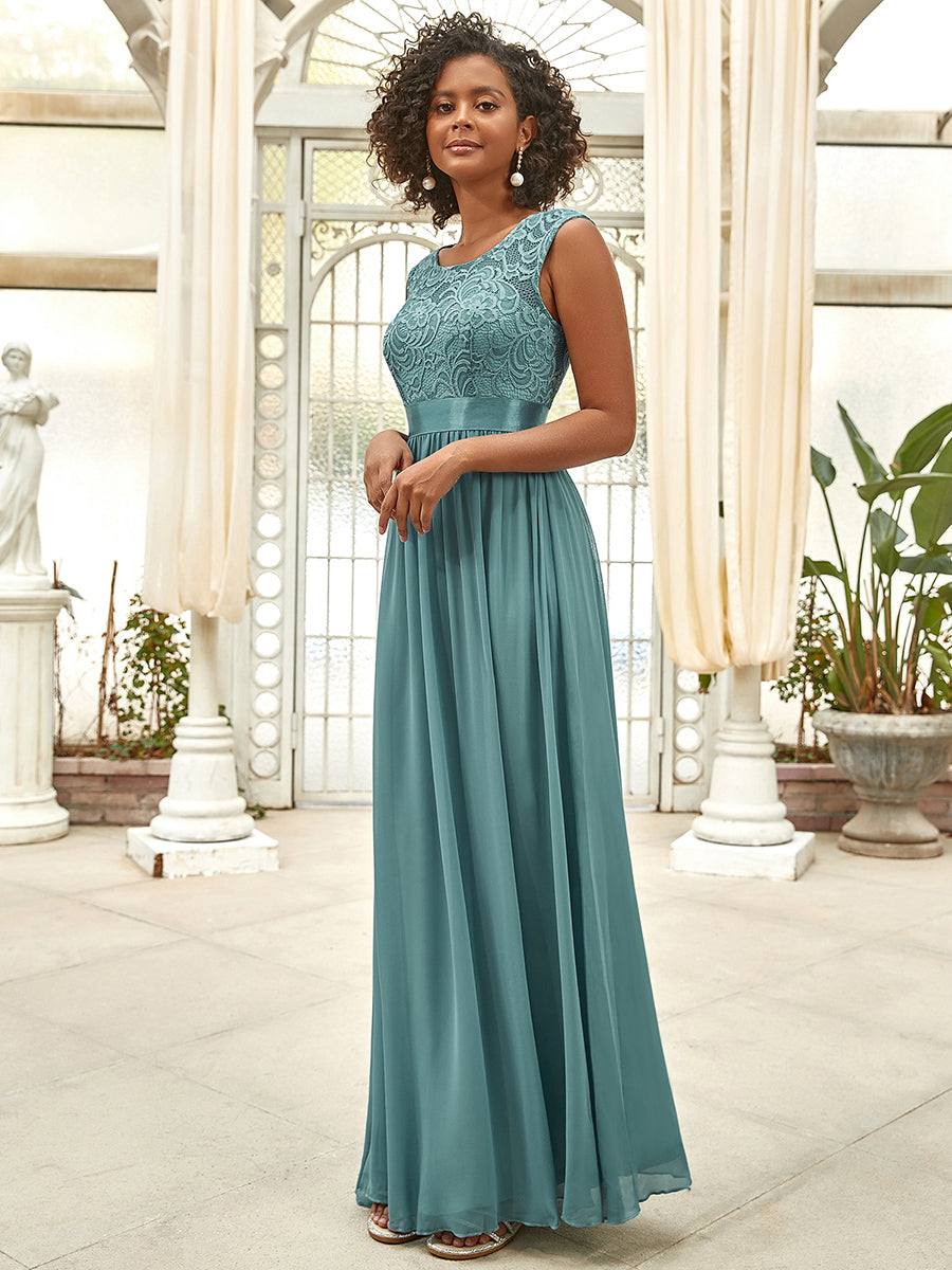 Color=Dusty blue | Wholesale Pretty Fahion Bridesmaid Dresses With Lace-Dusty blue 3