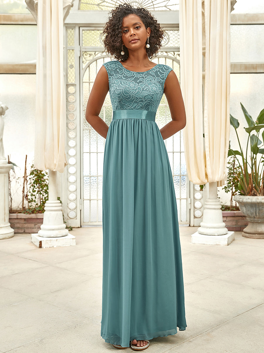 Color=Dusty blue | Wholesale Pretty Fahion Bridesmaid Dresses With Lace-Dusty blue 4