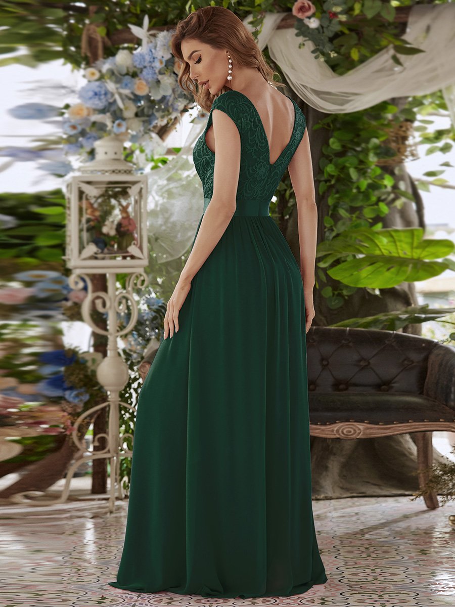 Color=Dark Green | Wholesale Pretty Fahion Bridesmaid Dresses With Lace-Dark Green 2