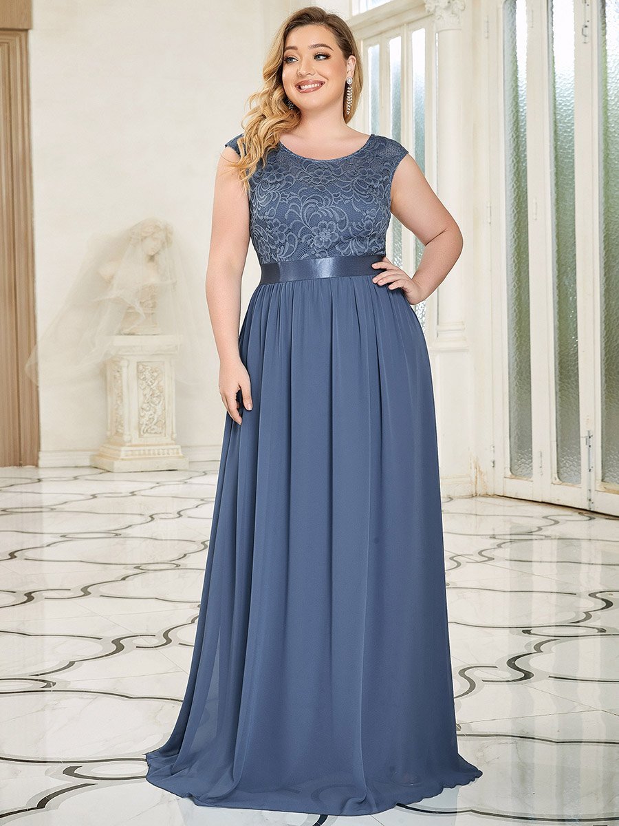 Color=Dusty Navy | Wholesale Plus Size Fahion Bridesmaid Dresses With Lace-Dusty blue 7
