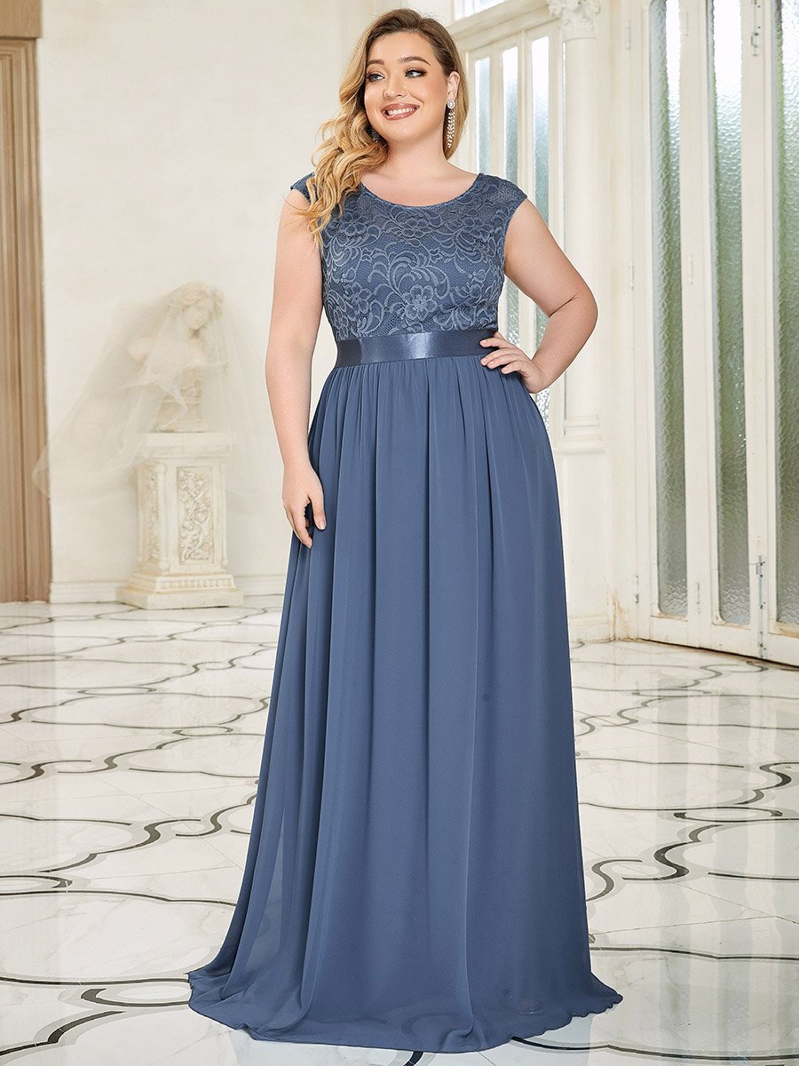 Color=Dusty Blue | Wholesale Plus Size Fahion Bridesmaid Dresses With Lace-Dusty blue 7