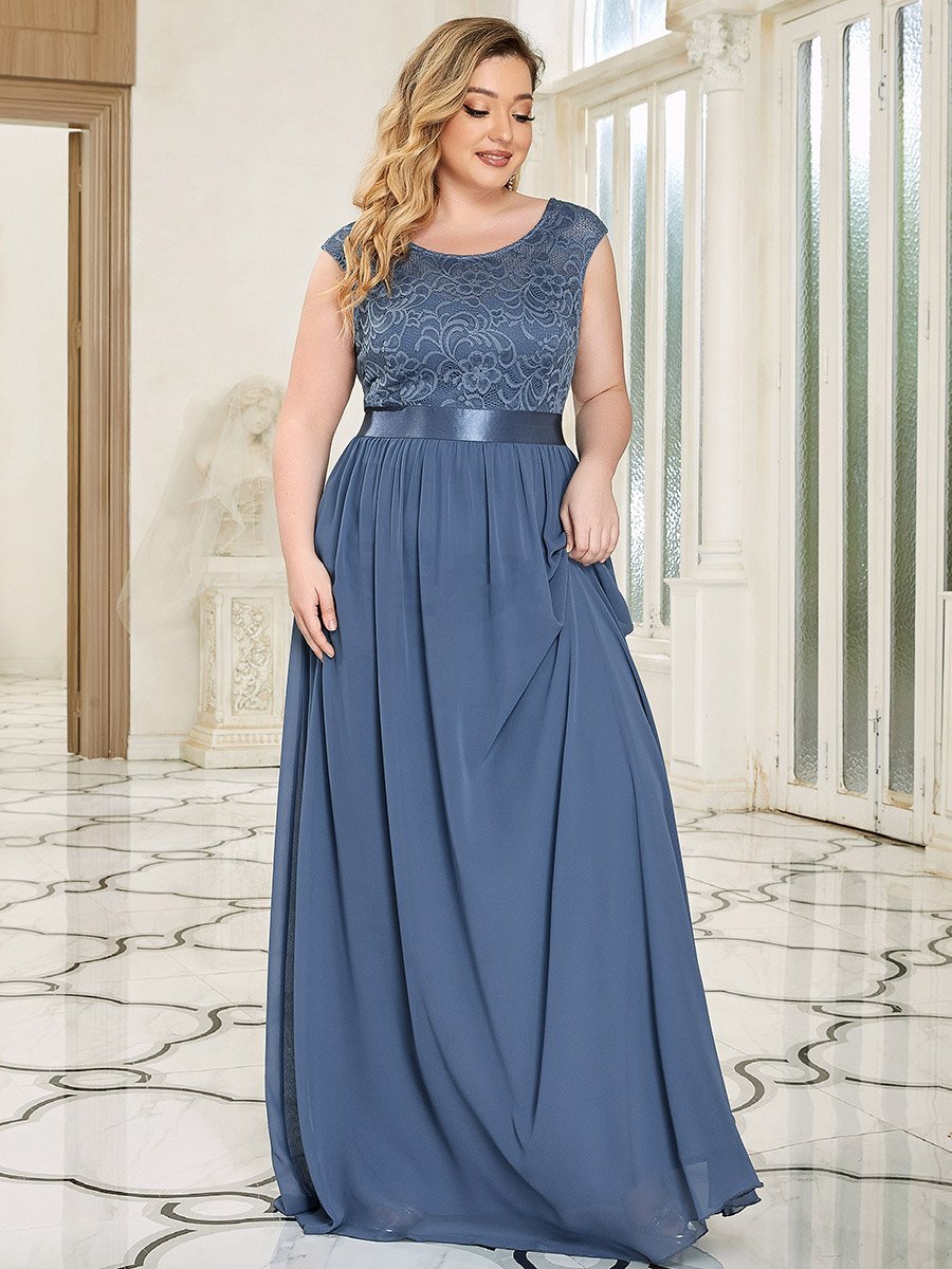 Color=Dusty Navy | Wholesale Plus Size Fahion Bridesmaid Dresses With Lace-Dusty blue 8