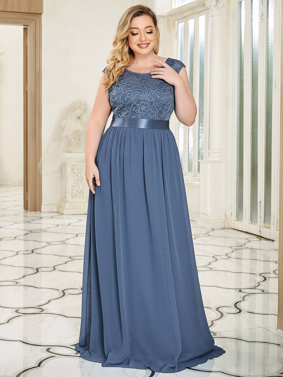 Color=Dusty Navy | Wholesale Plus Size Fahion Bridesmaid Dresses With Lace-Dusty blue 9