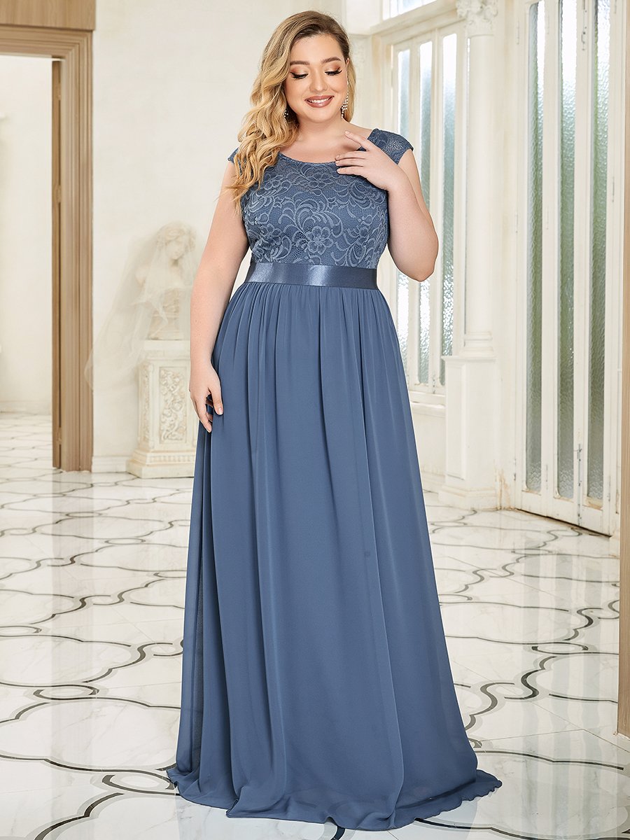 Color=Dusty Blue | Wholesale Plus Size Fahion Bridesmaid Dresses With Lace-Dusty blue 9