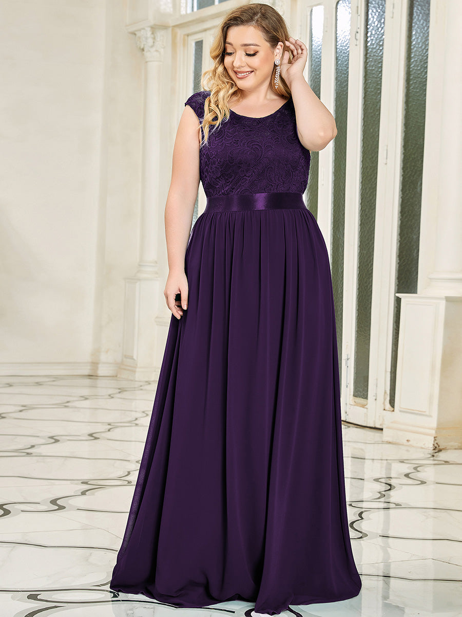 Color=Dark Purple | Wholesale Plus Size Fahion Bridesmaid Dresses With Lace-Dark Purple 1