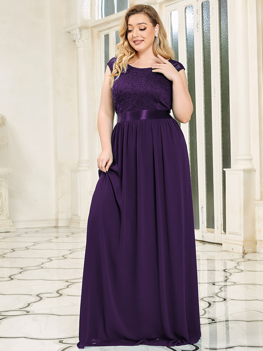 Color=Dark Purple | Wholesale Plus Size Fahion Bridesmaid Dresses With Lace-Dark Purple 3