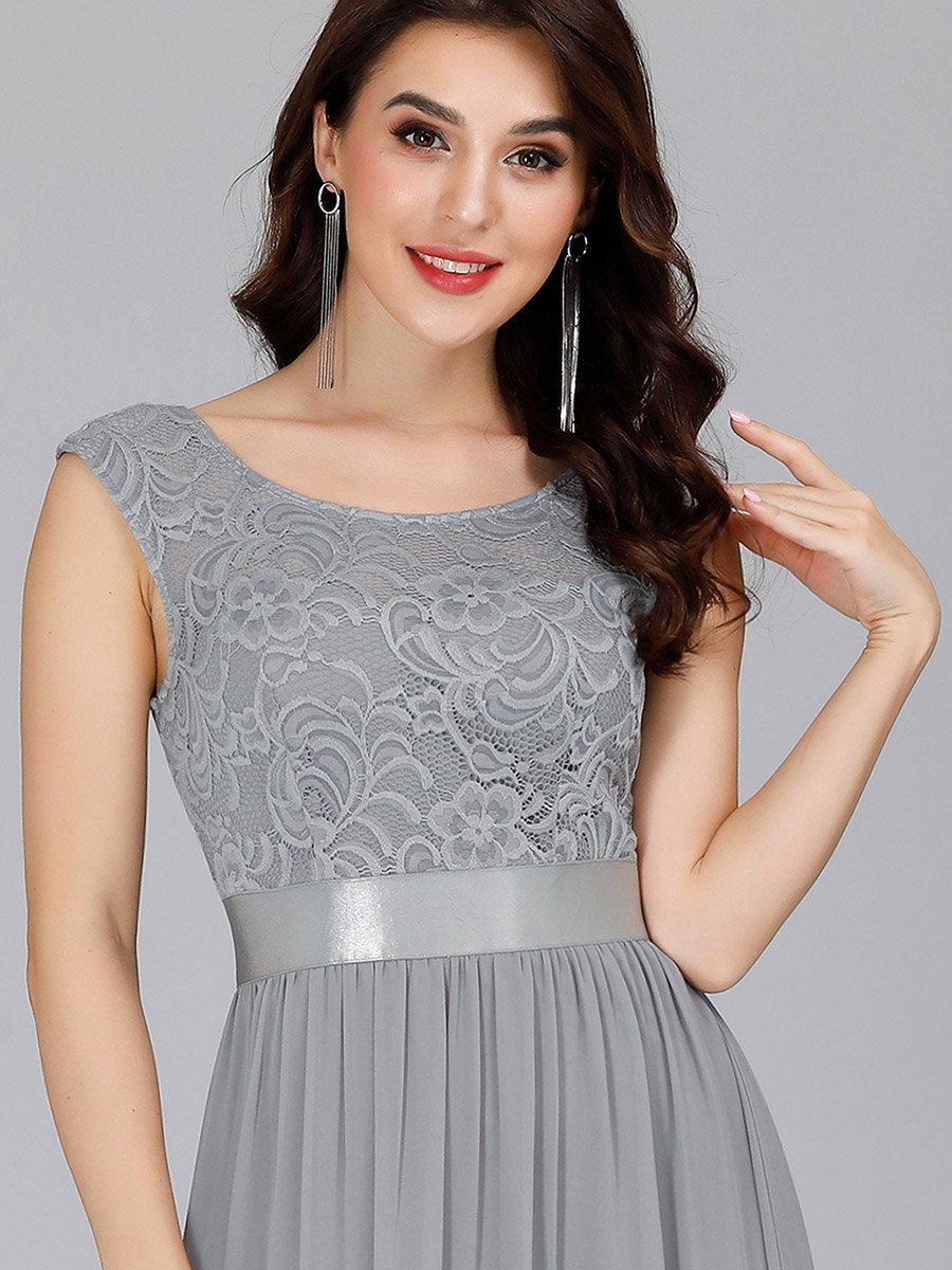 Color=Grey | Wholesale Fahion Bridesmaid Dresses With Lace-Grey 8
