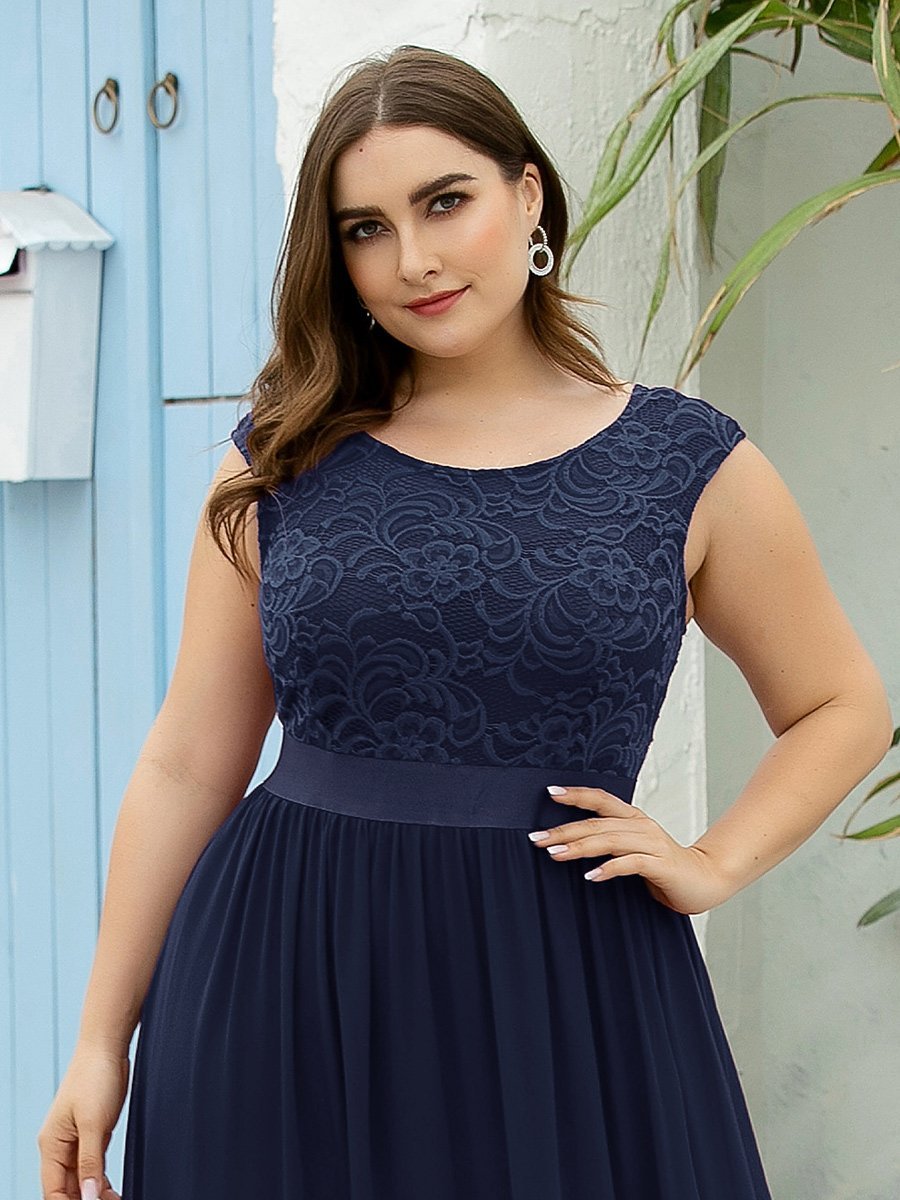 Color=Navy Blue | Wholesale Plus Size Fahion Bridesmaid Dresses With Lace-Navy Blue 5