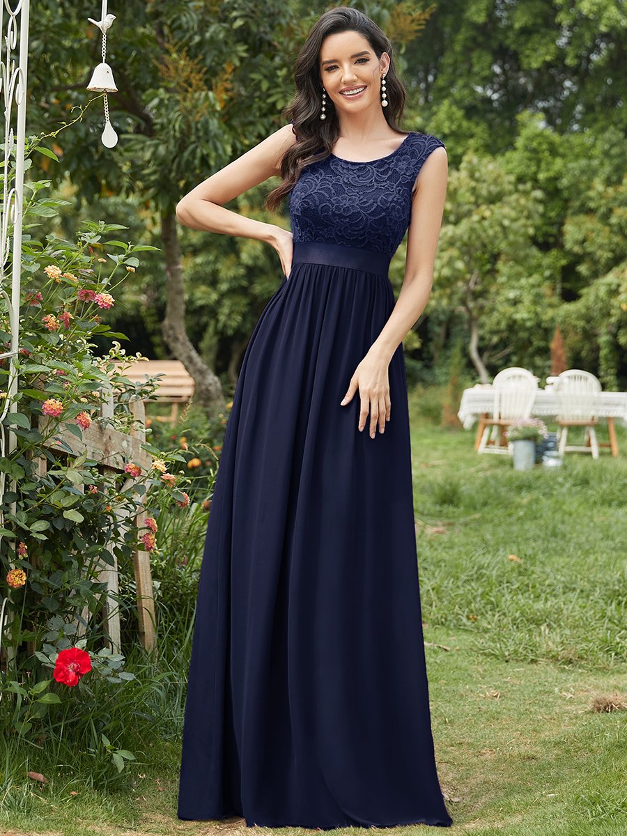 Color=Navy Blue | Wholesale Fahion Bridesmaid Dresses With Lace-Navy Blue 1