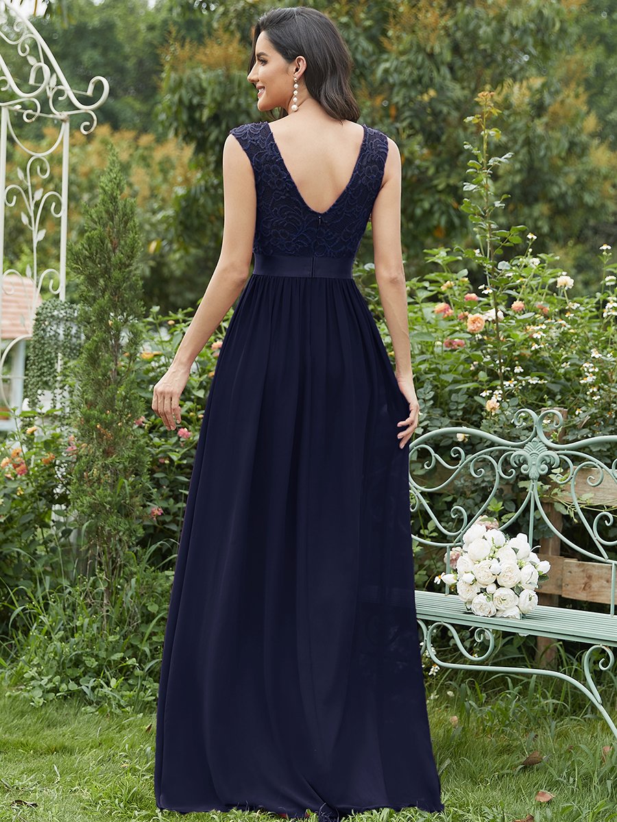 Color=Navy Blue | Wholesale Fahion Bridesmaid Dresses With Lace-Navy Blue 2