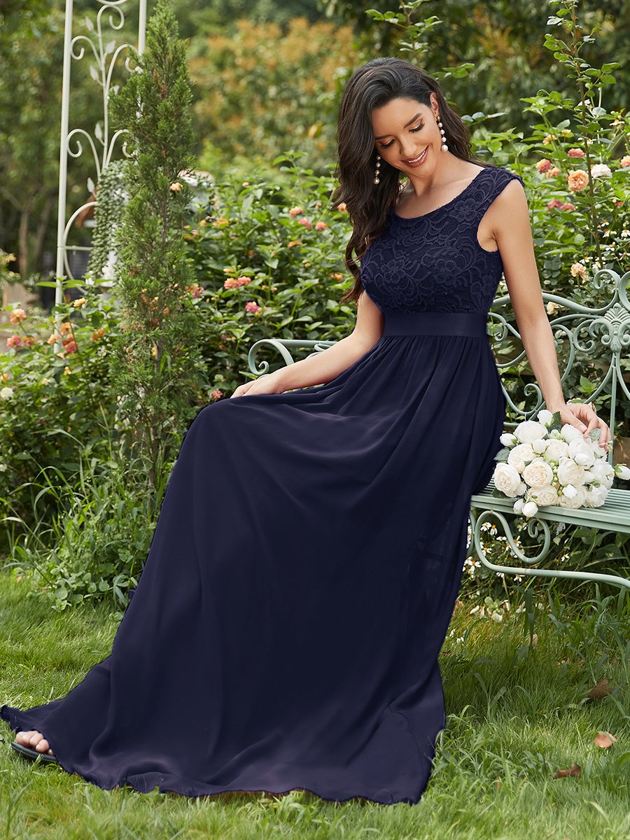 Color=Navy Blue | Wholesale Fahion Bridesmaid Dresses With Lace-Navy Blue 3