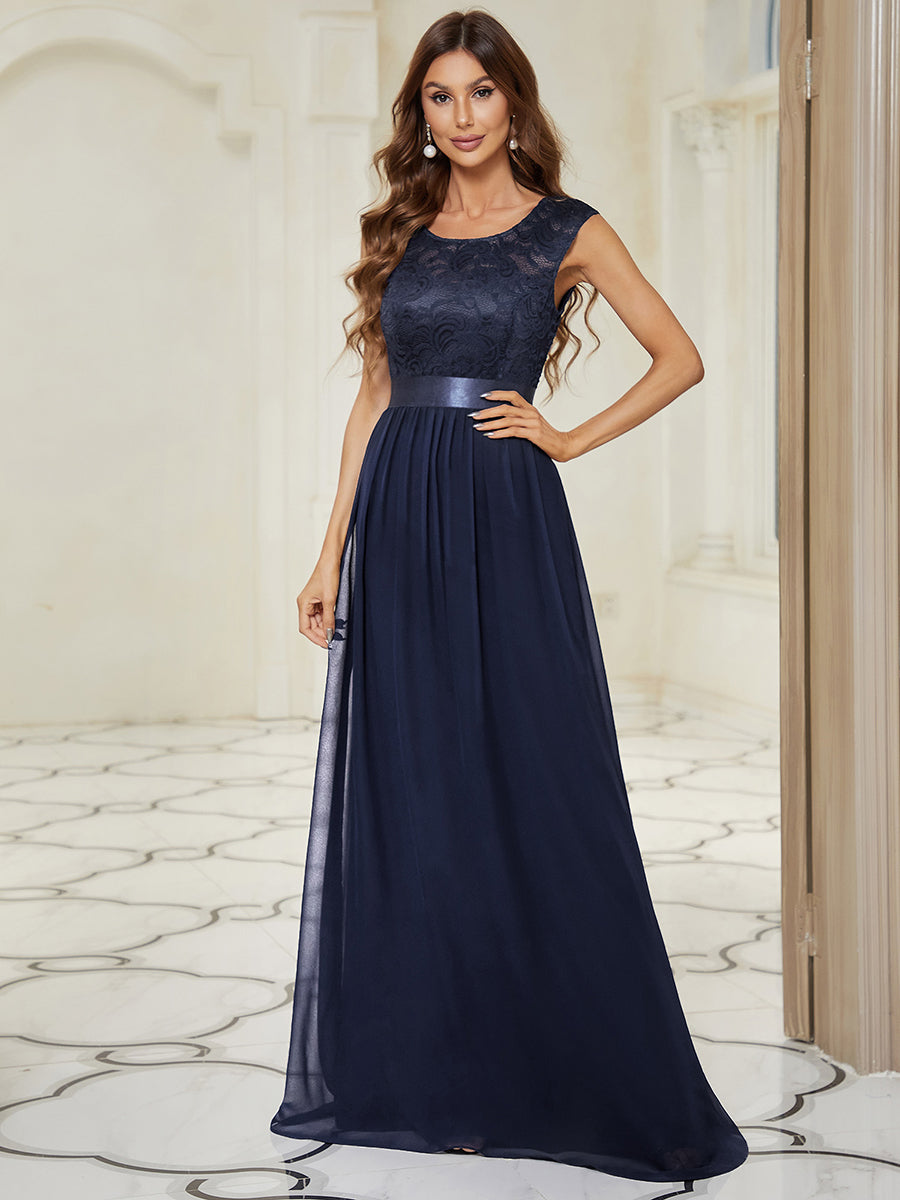 Color=Navy Blue | Wholesale Fahion Bridesmaid Dresses With Lace-Navy Blue 4