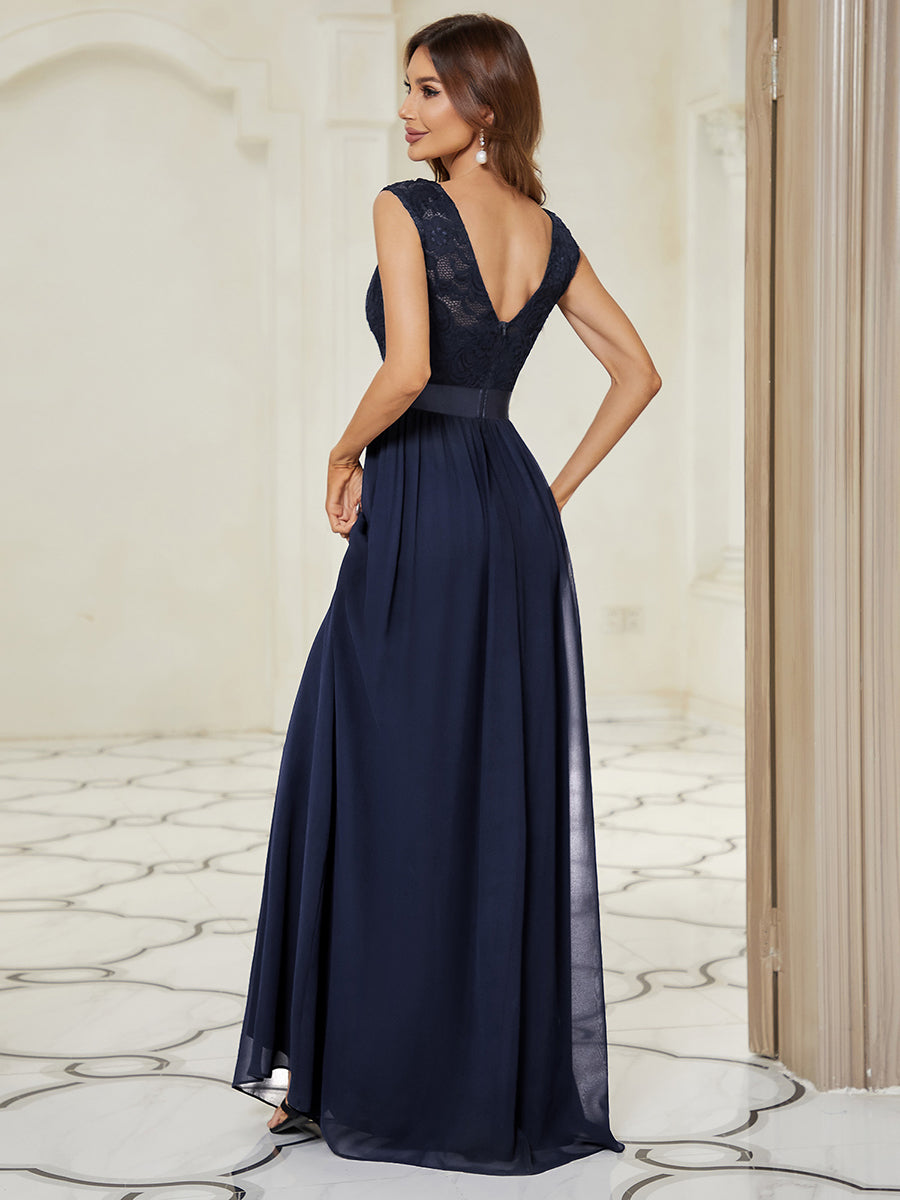 Color=Navy Blue | Wholesale Fahion Bridesmaid Dresses With Lace-Navy Blue 5