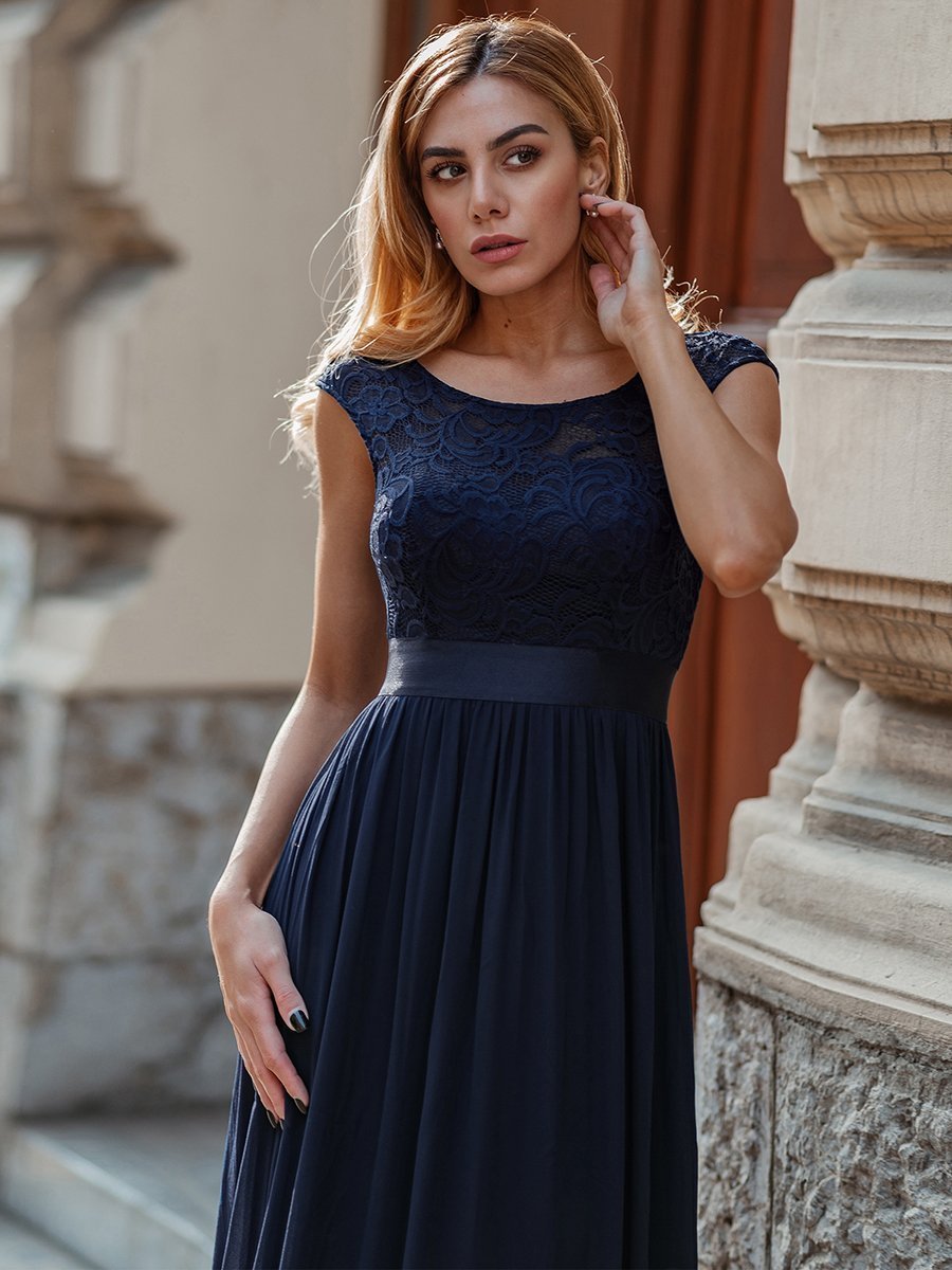 Color=Navy Blue | Wholesale Fahion Bridesmaid Dresses With Lace-Navy Blue 10