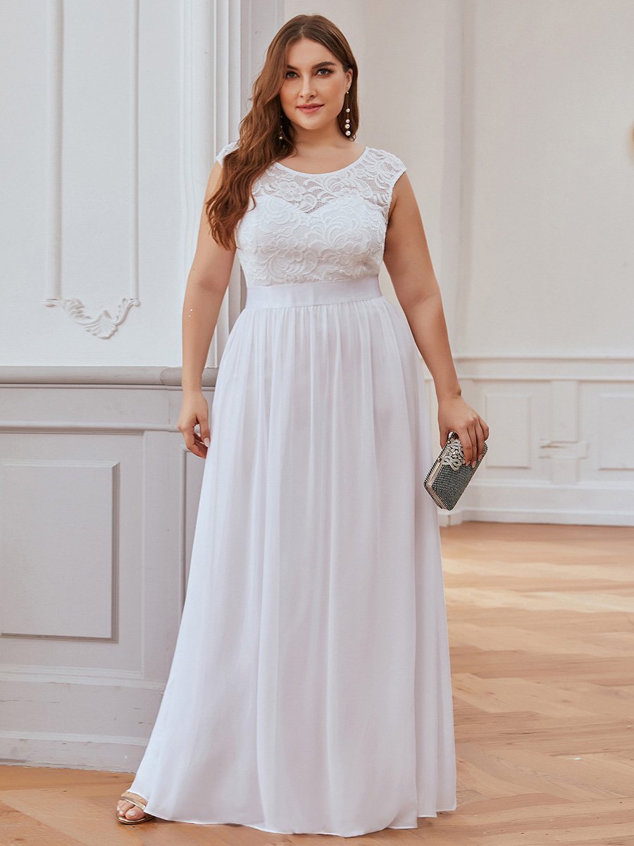 Color=White | Wholesale Plus Size Fahion Bridesmaid Dresses With Lace-White 1