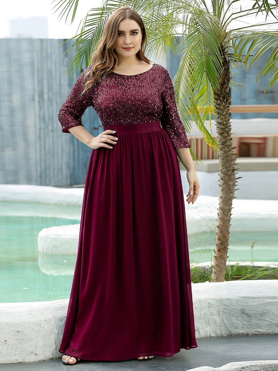 Plus Size Evening Dresses for Mom Wholesale Sequin Tulle Floor Length